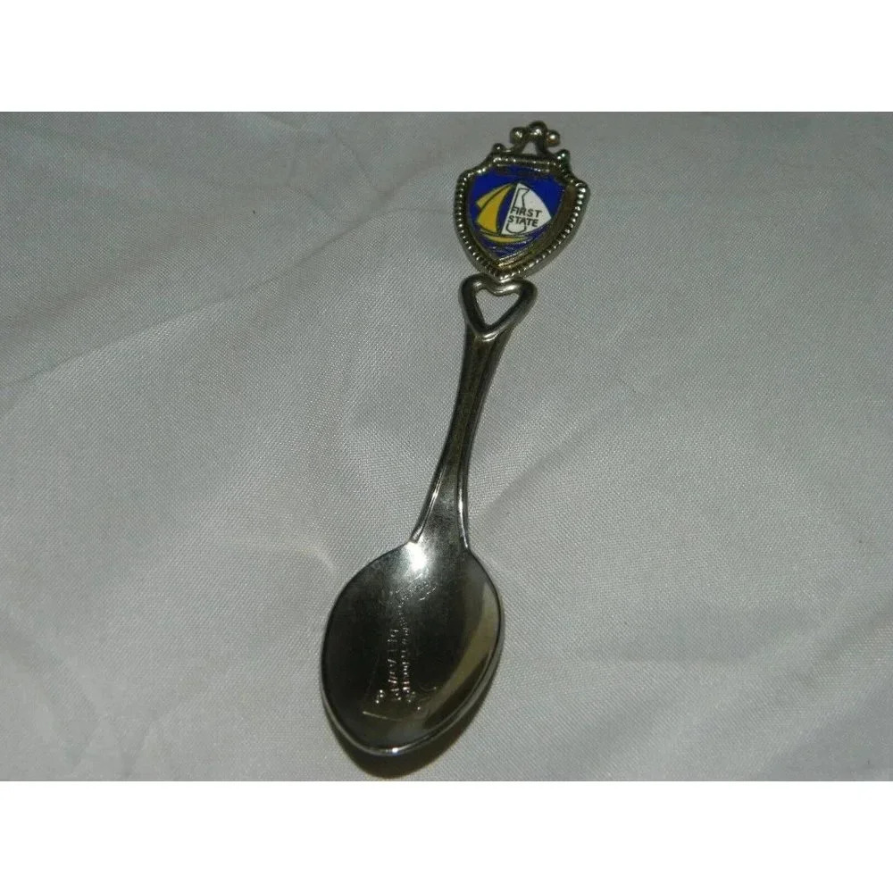 VTG Delaware First State Sail Boat Enamel Etched Souvenir Spoon Stainless Steel